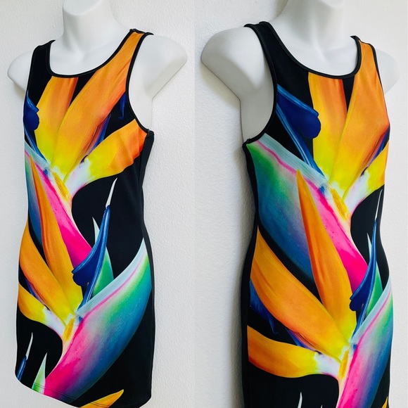 BIRD of PARADISE Tropical Bodycon Racerback DRESS - Picture 4 of 11